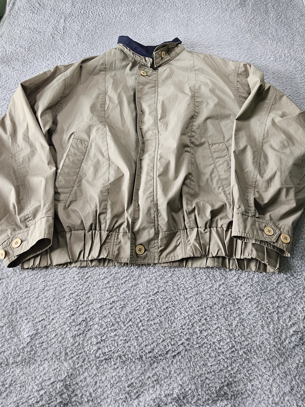 London Fog Beige Bomber Jacket with Navy Trim